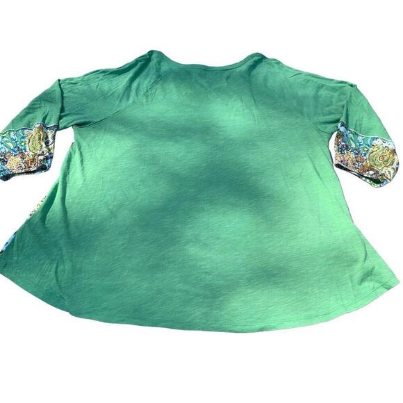 Cato Womens Contrast Top Green Back Patchwork Front Assymetrical Hem Size XL - Picture 2 of 7
